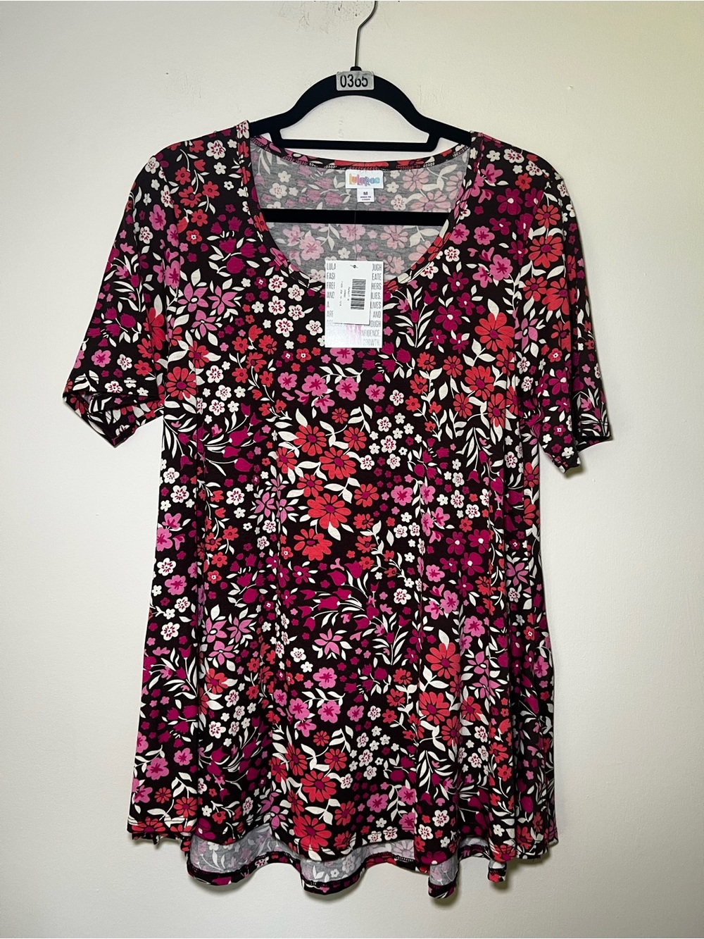 LuLaRoe Perfect T Black Floral Top - Pink & Red